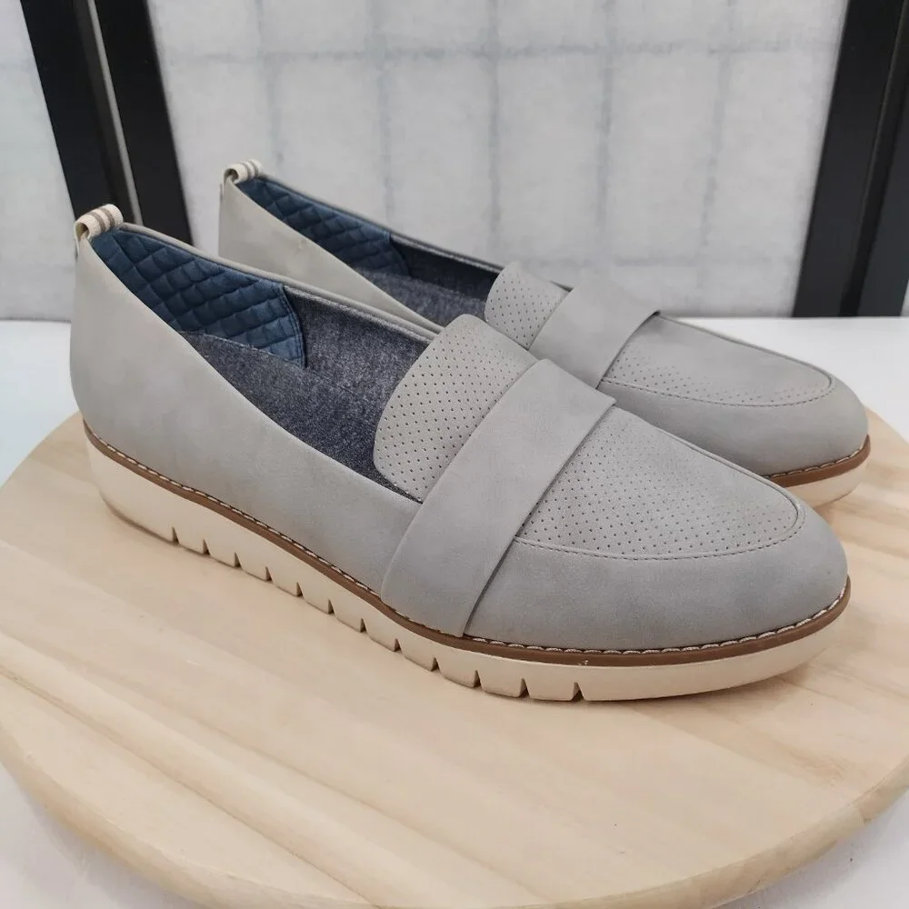Dr. Scholl's Imagine Slip-on Faux Leather Gray Loafers Women US 10M